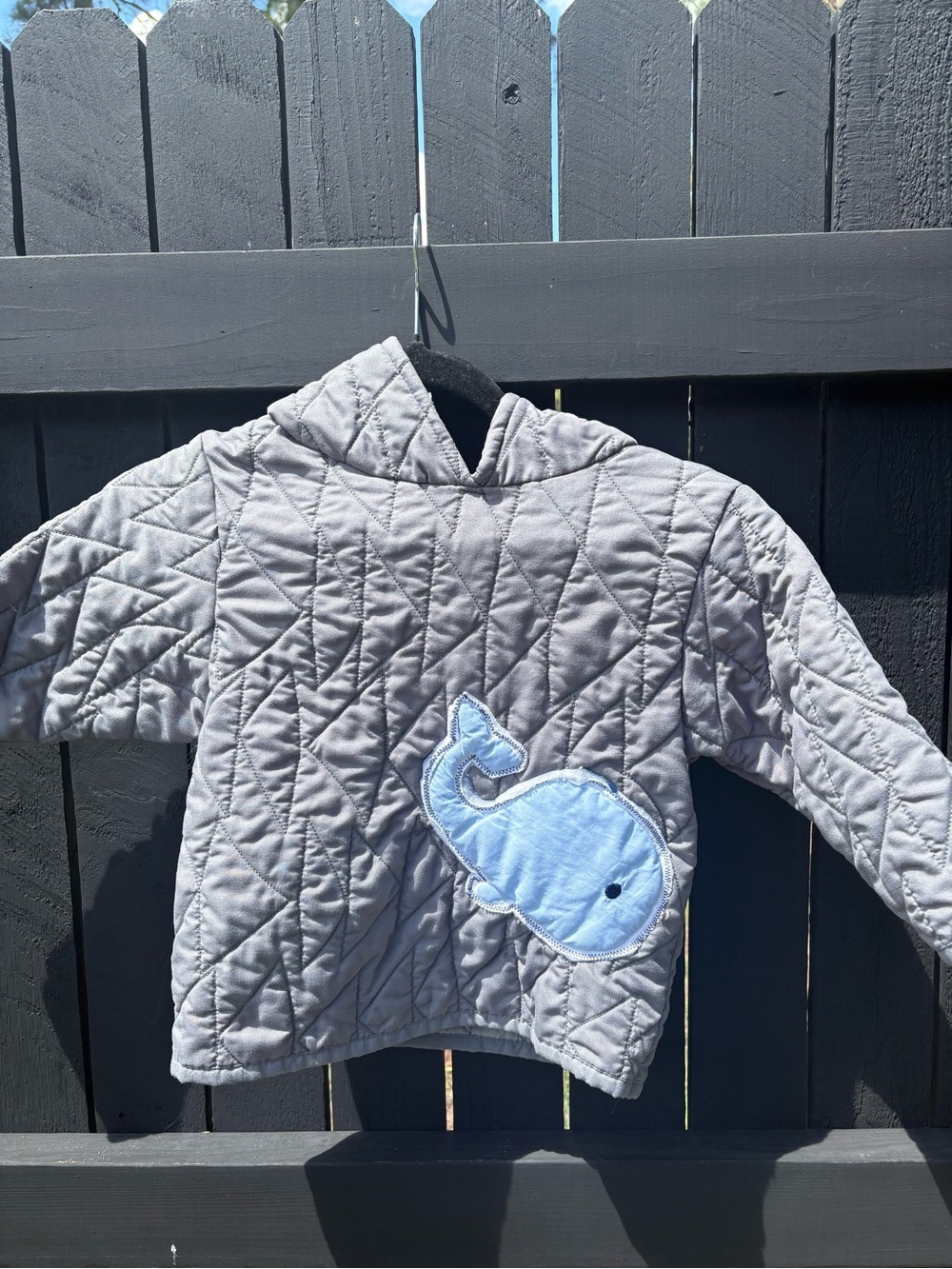 Neutral Quilted Play Hoodie  with Blue Spot Accent Whale/ Green whale 2T